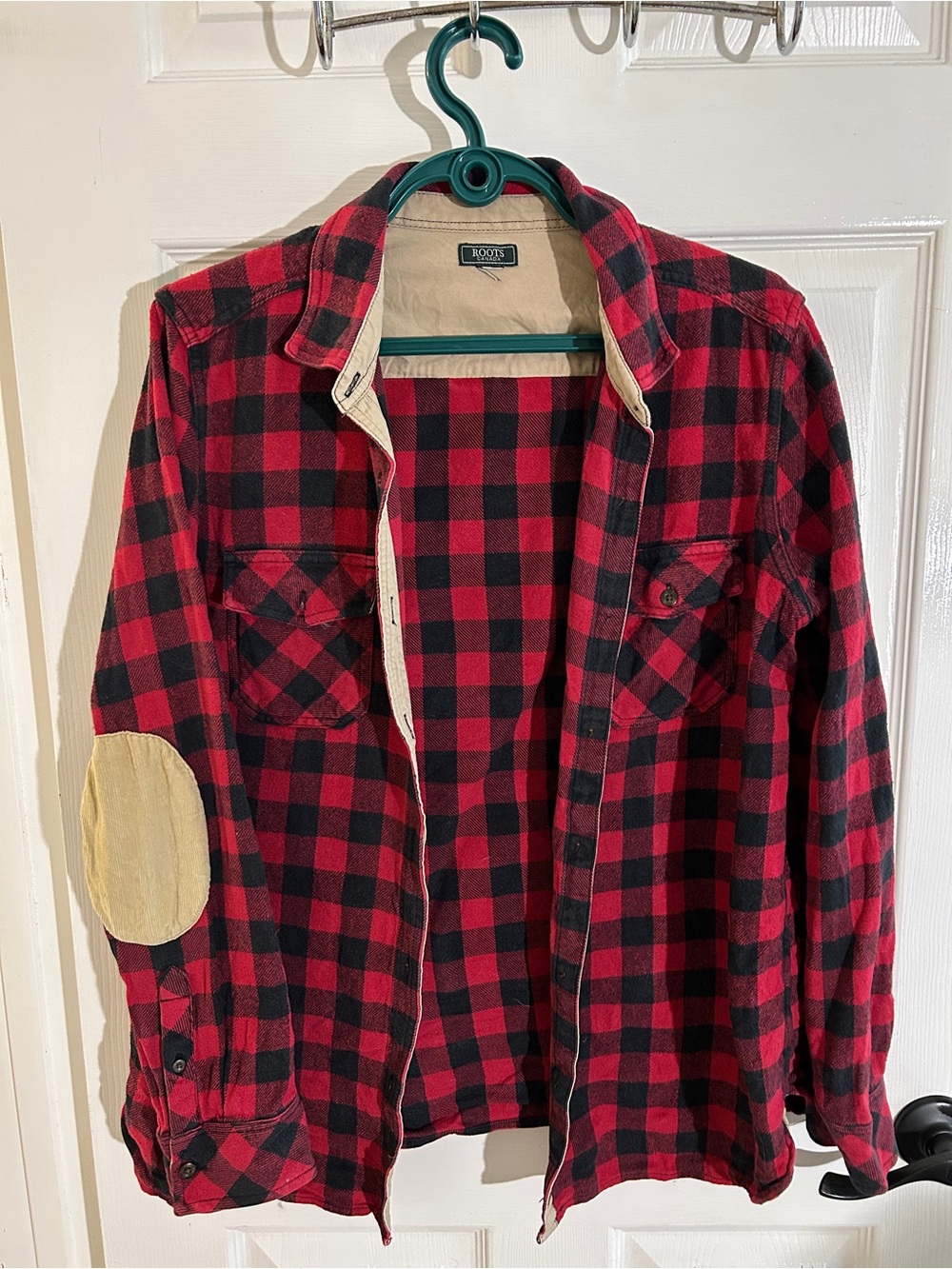 Roots Red and Black Buffalo Plaid Flannel Shirt Jacket